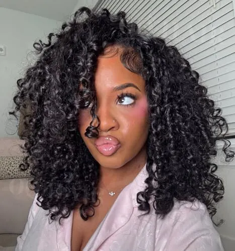 OQ HAIR Burmese Curly Half Wig Human Hair 22 Inch Wear and Go Wig for Women
